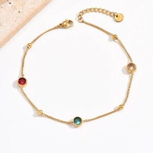 14K Gold Plated 304 Stainless Steel Round Multi-Color  Zircon Stone Bracelet